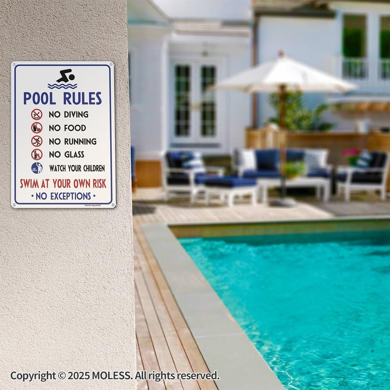 MOLESS 2 Pack Pool Rules Signs Outdoor – 14x10 Inch Pool Signs for Outside, Durable 0.040 Aluminum Weatherproof & UV Protected, Easy to Mount for Pool Safety, 2378-White - Image 3
